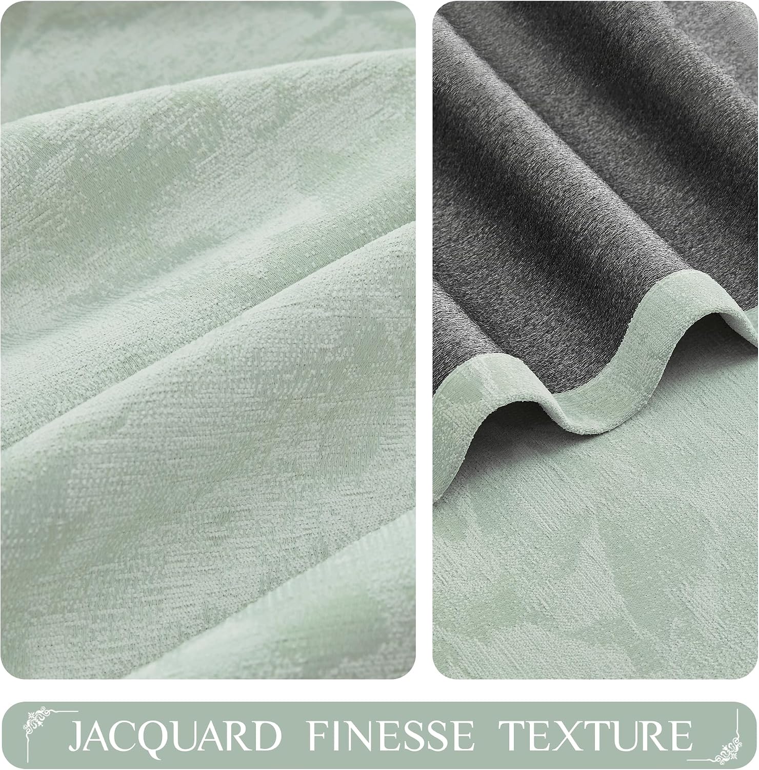 Beauoop Green Floral Jacquard Blackout Curtains 63 Inches Long 2 Panels for Bedroom Living Room Chenille Flower Room Darkening Thermal…
