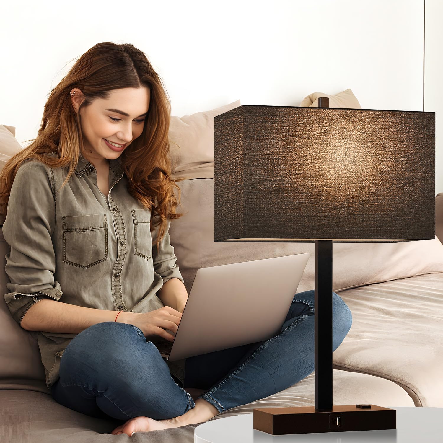21" Touch Bedside lamps with 2 USB & AC Outlets, 3-Way Dimmable Bedside Table Lamps Set of 2 for Bedroom Living Room Office Reading…
