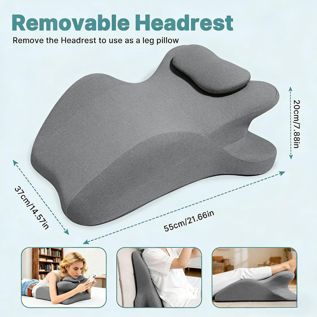 Ergonomic Memory Foam Wedge Pillow, Back and Neck Support Cushion for Reading in Bed, Sitting Up, Bed Rest and Watching TV (Grey)