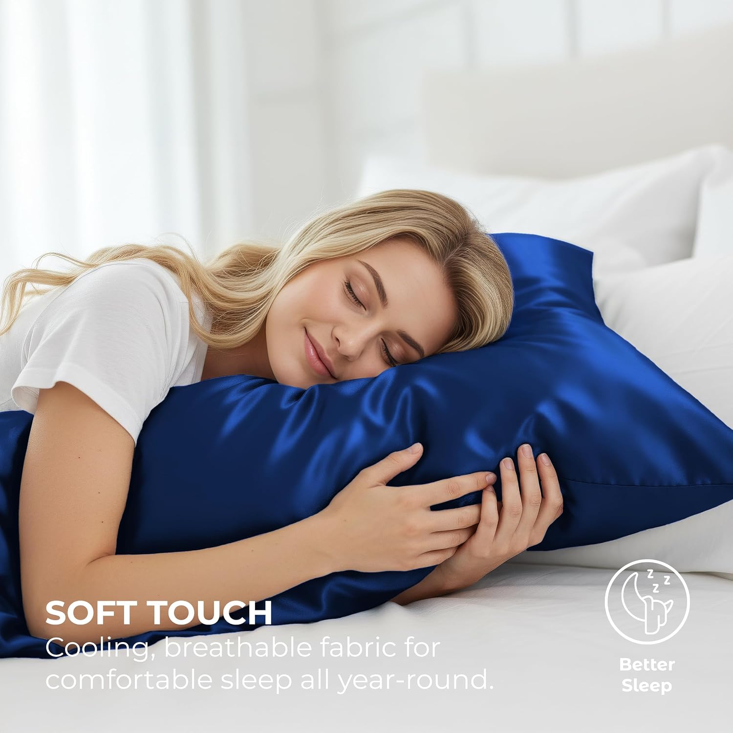 PureBedding Pure Bedding Satin Pillowcase 2 Pack - King Size (20"x40", Navy) - Silky Pillow Cases for Hair and Skin - Satin Pillow Covers w…