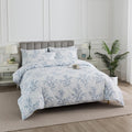 Puralens Grey Floral Duvet Cover King Size 3Pcs, 100% Cotton Flower Patterned Boho Comforter Cover Set with Zipper, Soft Crisp White Percal…