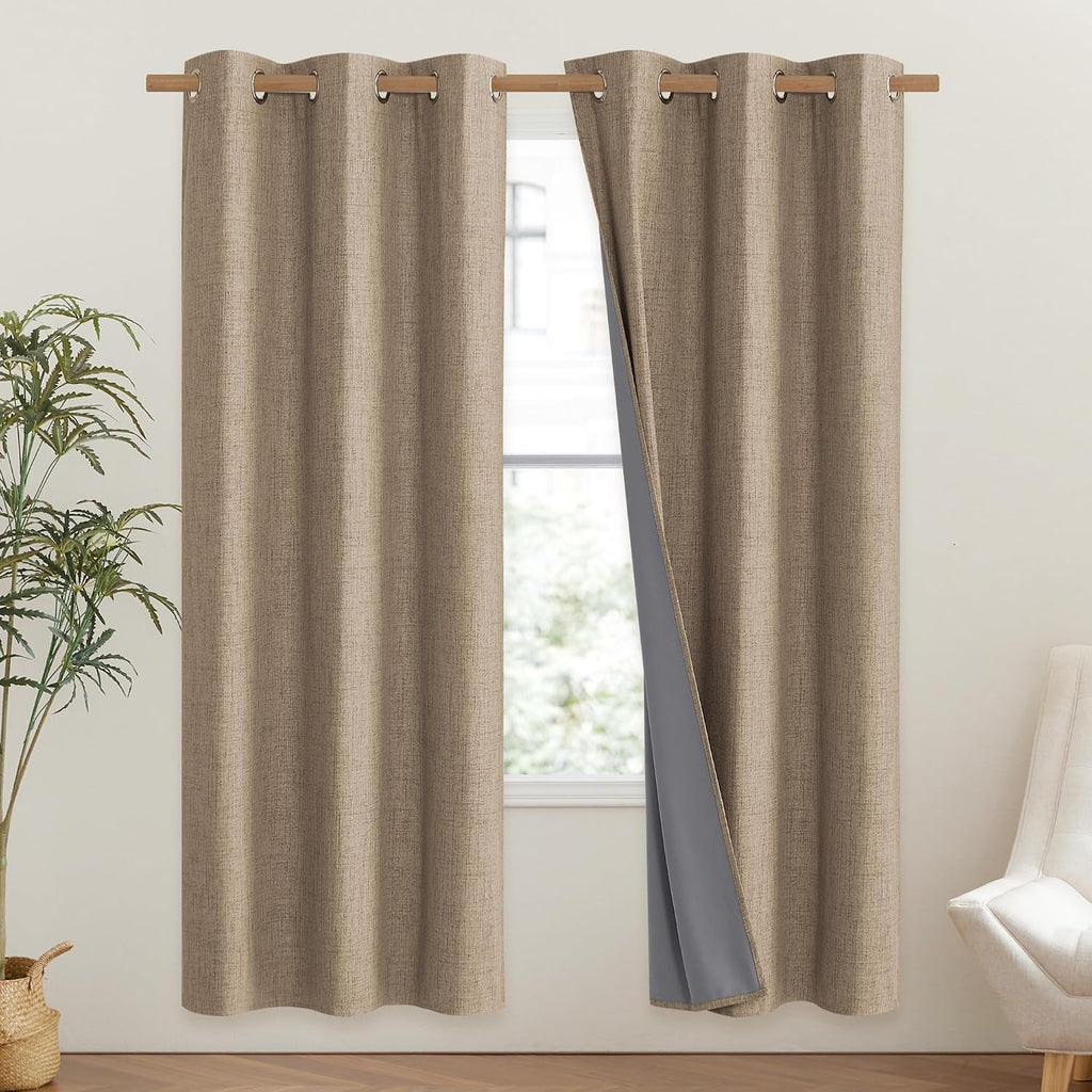 NICETOWN Burlap Vintage Open Linen Weave Flax Thermal Curtains, 100% Blackout Curtains 72" Long for Dining Room, Soundproof Window…
