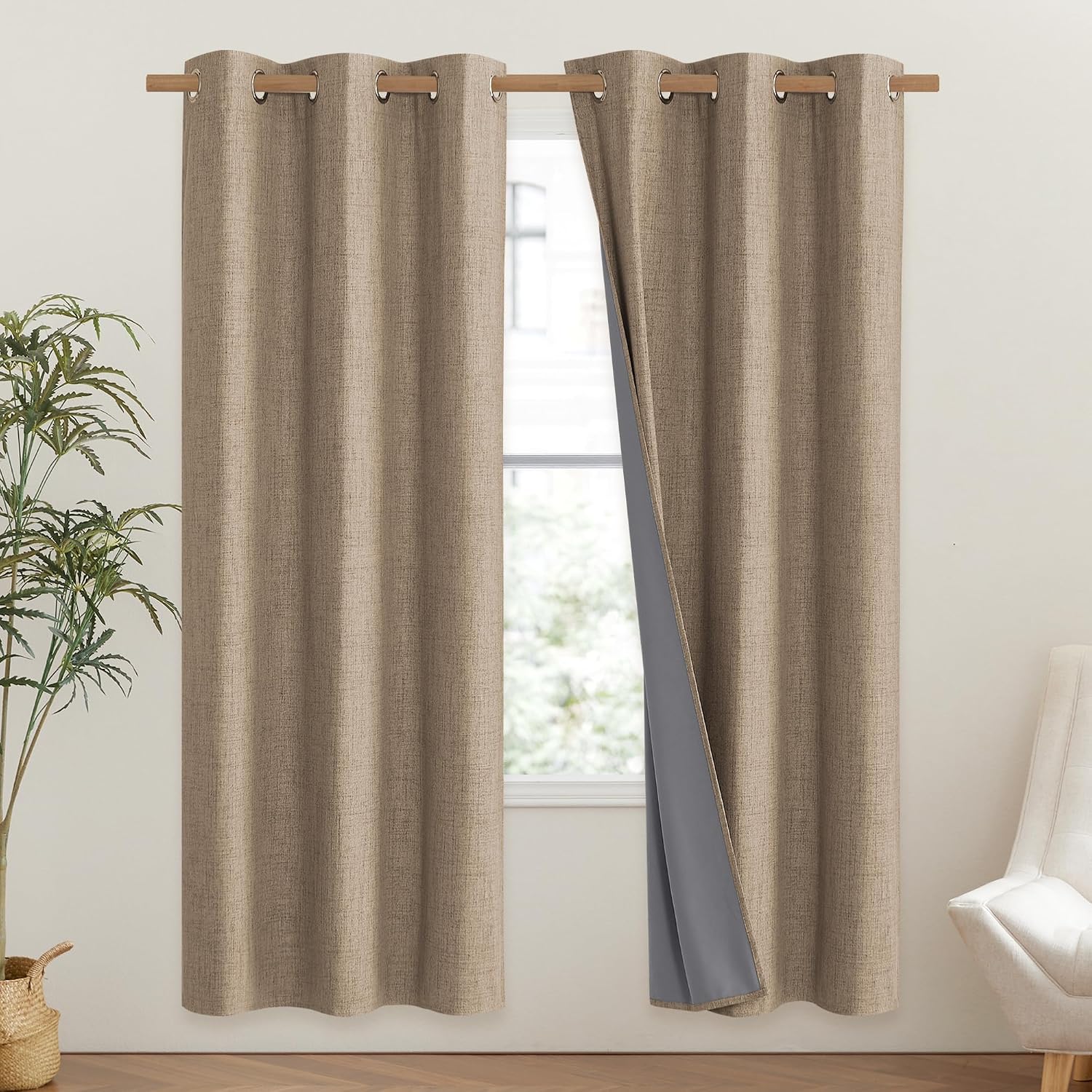 NICETOWN Burlap Vintage Open Linen Weave Flax Thermal Curtains, 100% Blackout Curtains 72" Long for Dining Room, Soundproof Window…