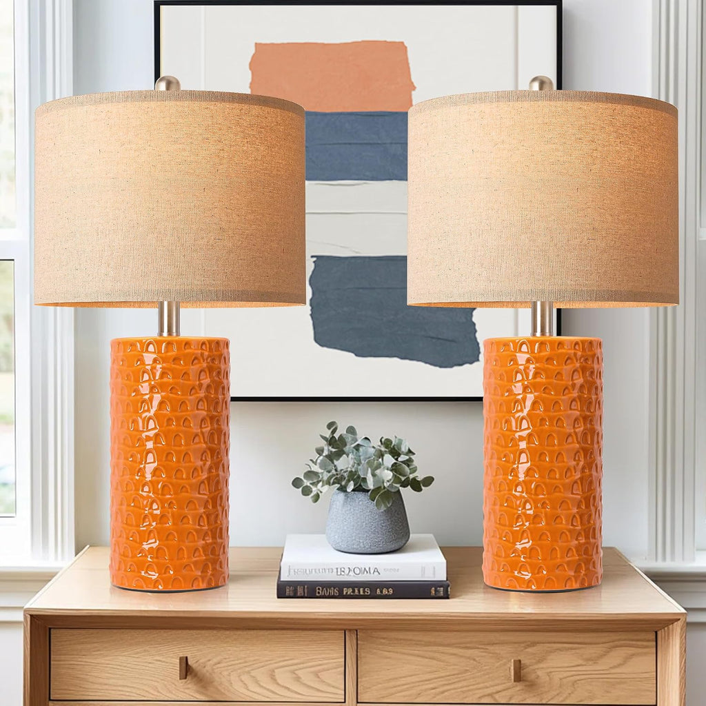 PARTPHONER 23" Modern Ceramic Table Lamp Set of 2, Table Lamps for Living Room, Rustic Farmhouse Bedside Lamps Nightstand lamp for…