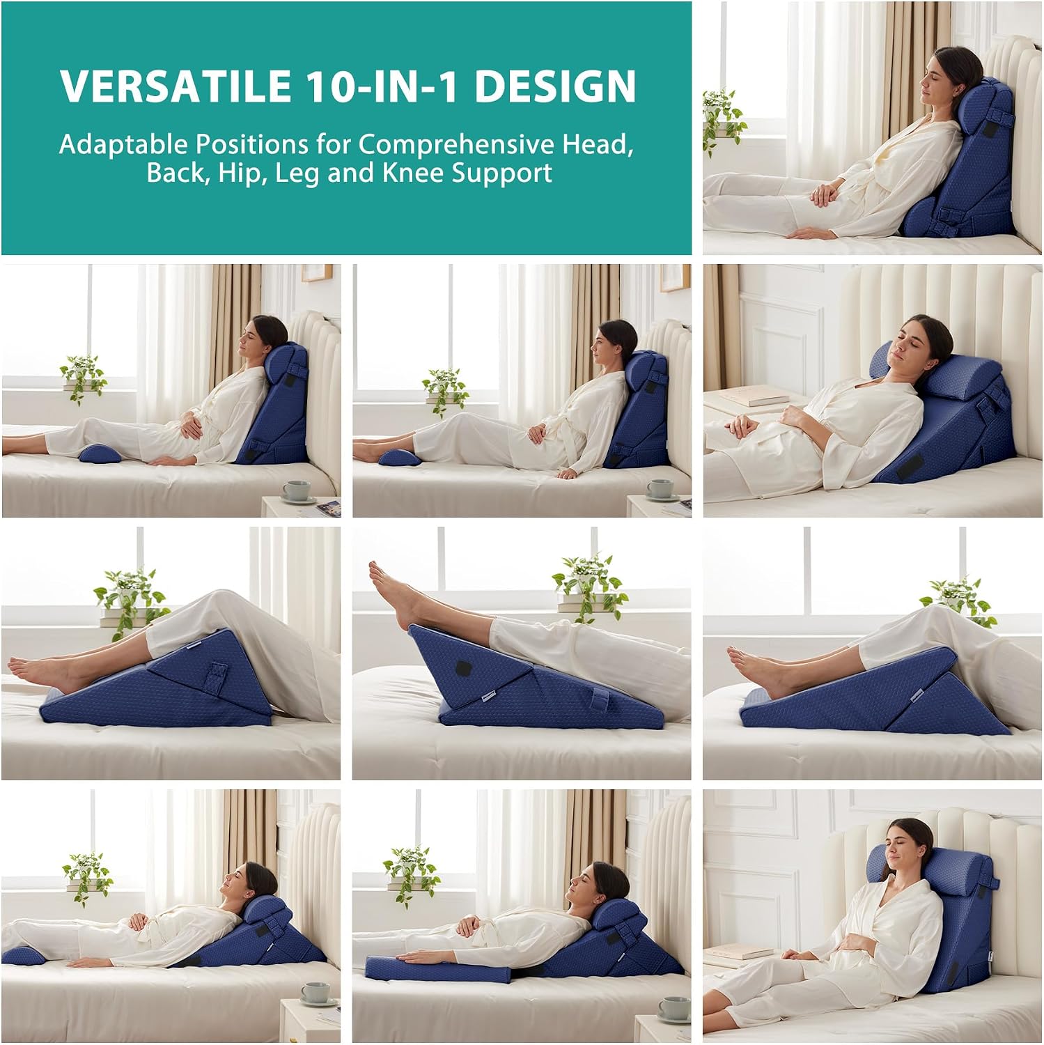 Bedluxe Adjustable 4pcs Bed Wedge Pillow Set, Memory Foam Wedges Pillow Post Surgery for Back, Neck, Leg, Pillows Wedge for Sleeping, Sitt…