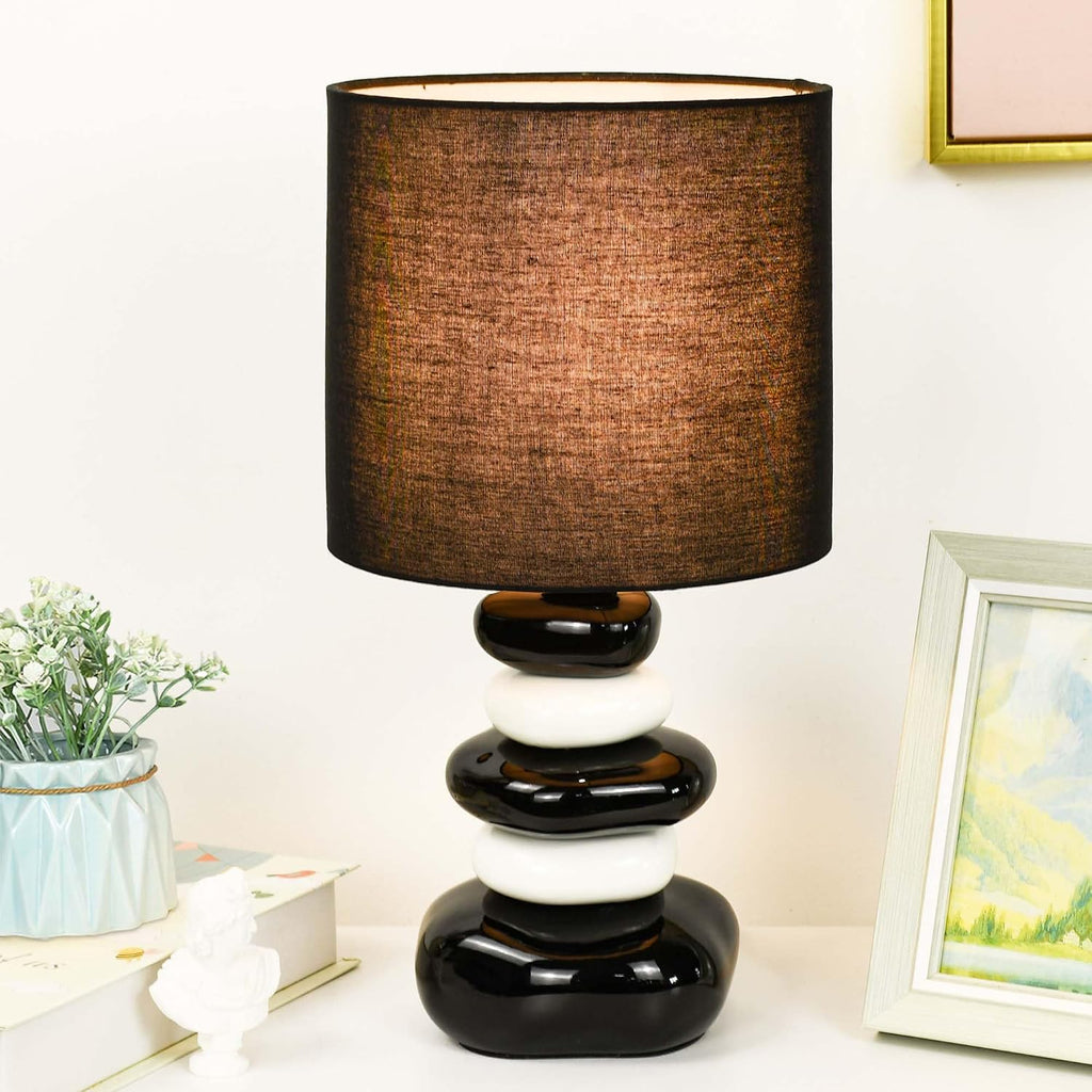 Stoney Black Ceramic Table Lamp for Living Room as Modern Kids Night Bedside Table Lamp for Bedroom, Φ7.09×H13.58IN, Bulb Excluded