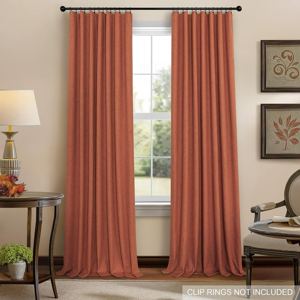 Pitalk Rust Colored Curtains for Bedroom 96 Inches Long 2 Panel Set Faux Linen Cute Blackout Curtains for Living Room Darkening Thermal Dra…