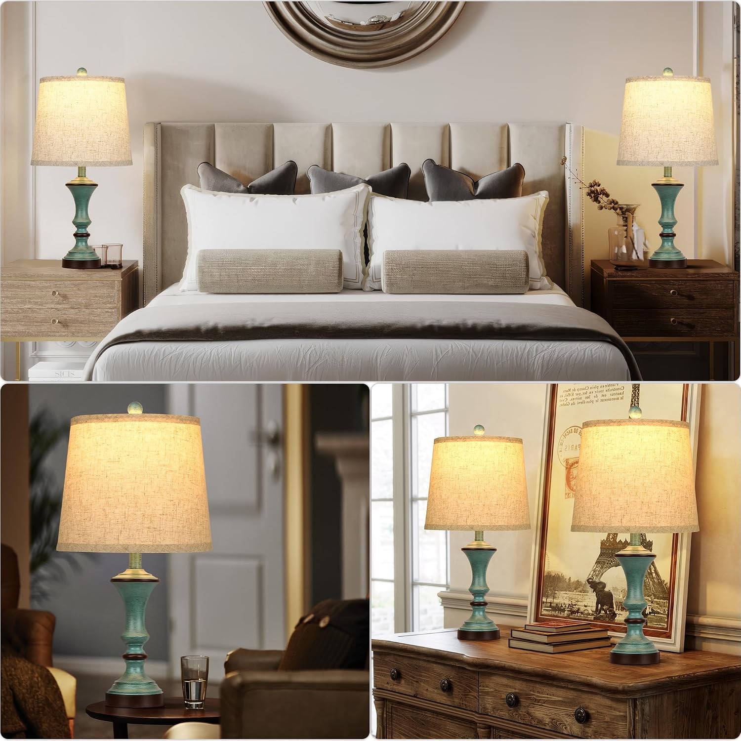 ROTTOGOON Retro Table Lamps Set of 2 Nightstand Lamp for Bedroom Vintage Rustic Table Lamps for Living Room Traditional Nightstand…
