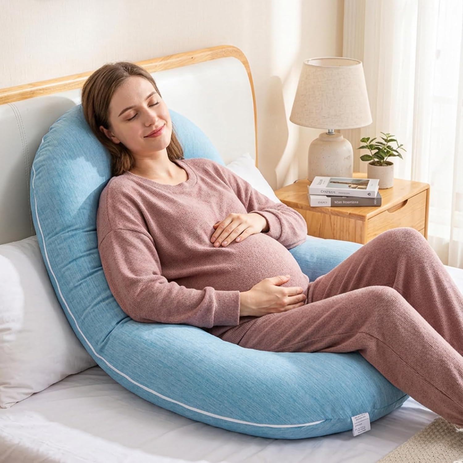 1 MIDDLE ONE Pregnancy Pillow, C Shaped Full Body Pillow for Maternity Support, Pregnant Women Sleeping Pillow with Cover (Cooling Blue)