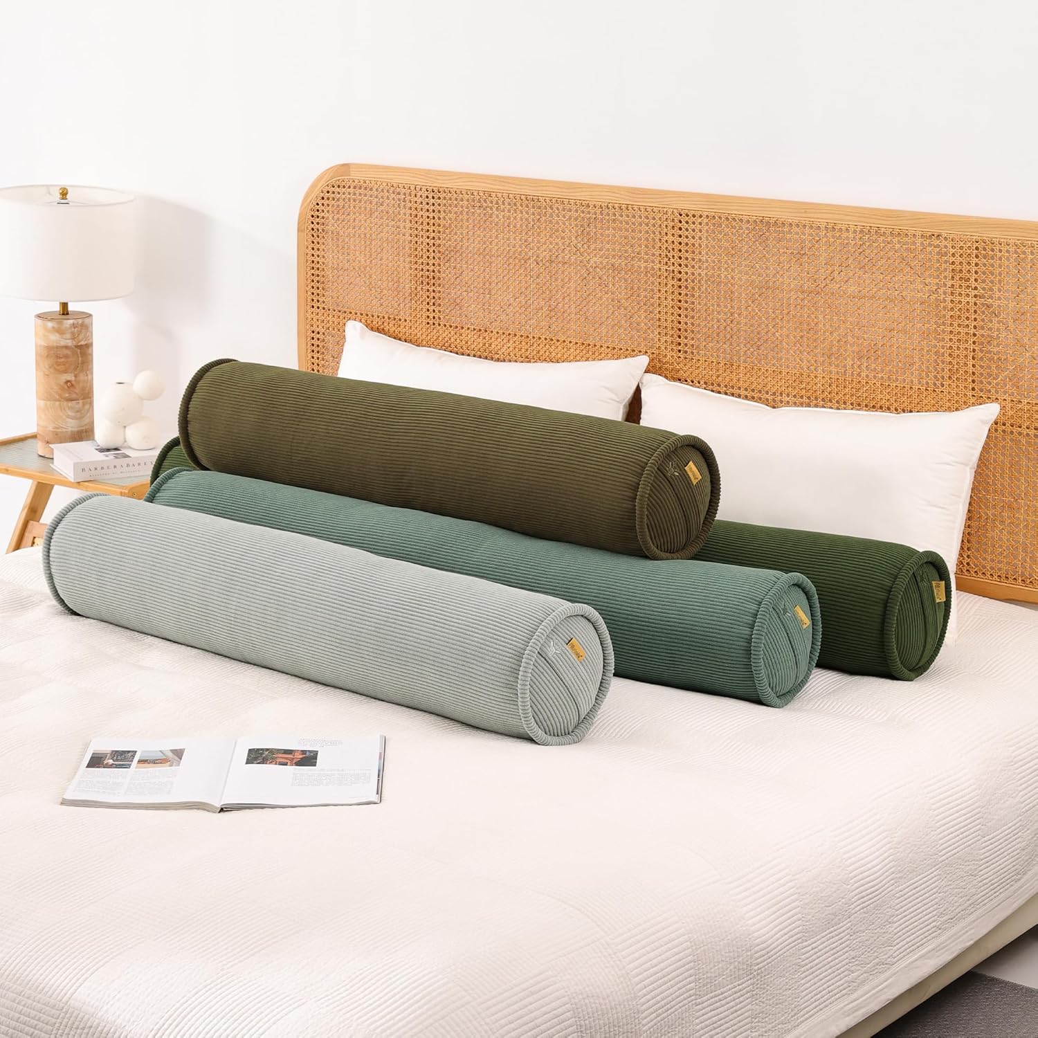 Long Round Body Pillow for Adults – Corduroy Cervical Roll Bolster Pillow, Firm Support for Spine Alignment & Side Sleeping,47 x 7.87…