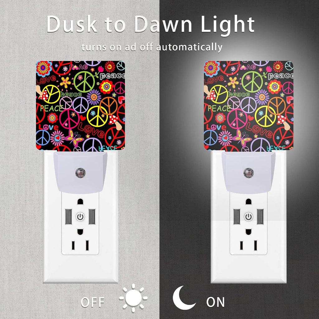 Hippie Peace Flowers Night Light, Hippies Plug-in Night Lights with Dusk-to-Dawn Sensor for Bedroom, Bathroom and Living Room 0.5W Sleep…