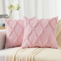 decorUhome Summer Throw Pillow Covers 18x18 Inch Set of 2, Soft Plush Faux Fur Wool Light Pink Accent Couch Pillow Covers for Modern Farmho…