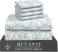 Ruvanti 100% Cotton Percale Sheets Full Size 6 Piece Set, Cooling Bed Sheets for Hot Sleepers, Deep Pocket 16”, Breathable Lightweight & Du…