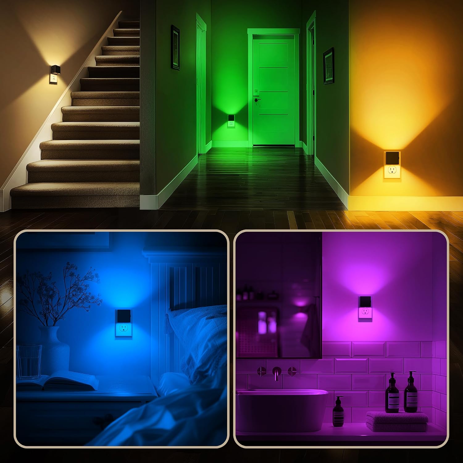 DORESshop LED Night Lights Plug into Wall [2 Pack], Plug in Nightlight, RGB Color-Changing Night Light, Dusk to Dawn Sensor, Nightlights…