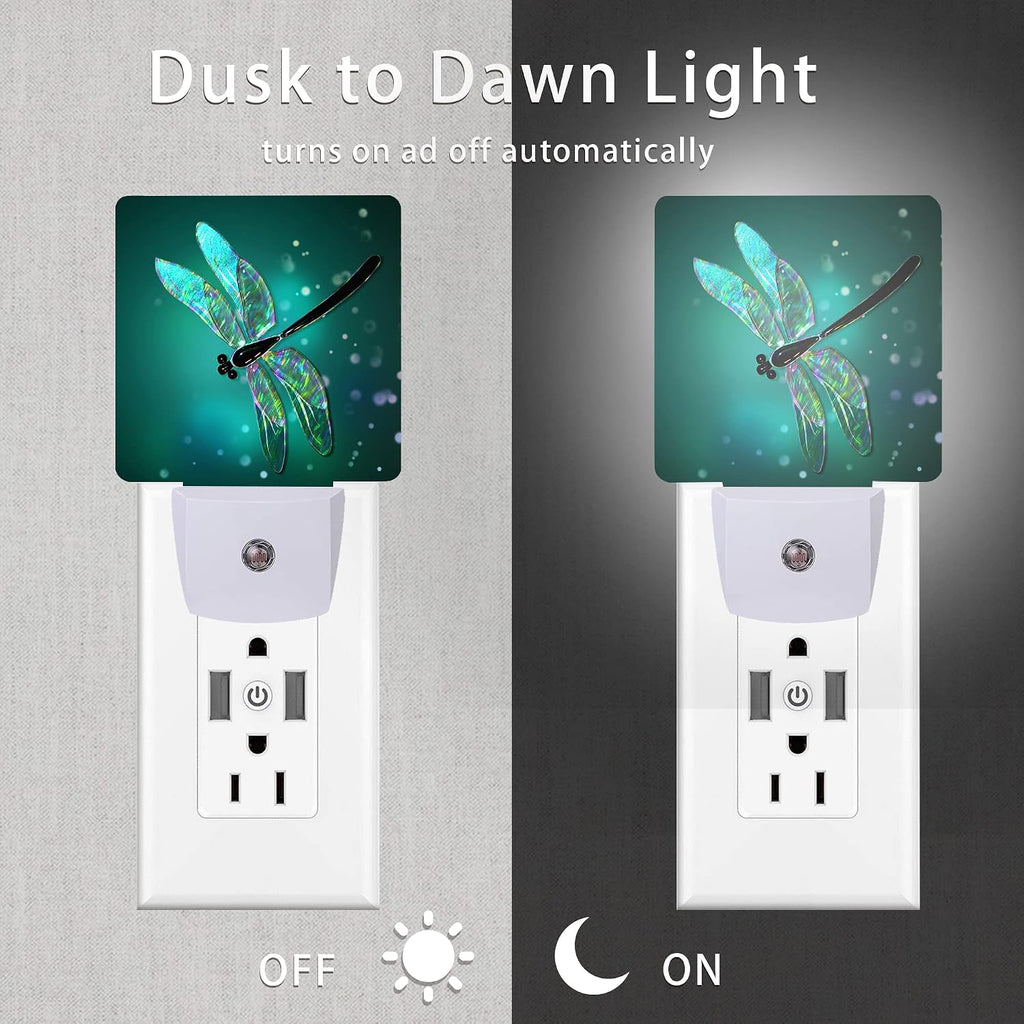 Dragonfly Night Light, Fantasy Green Dragonfly Plug-in Night Lights with Dusk-to-Dawn Sensor for Bedroom, Bathroom and Living Room Sleep…