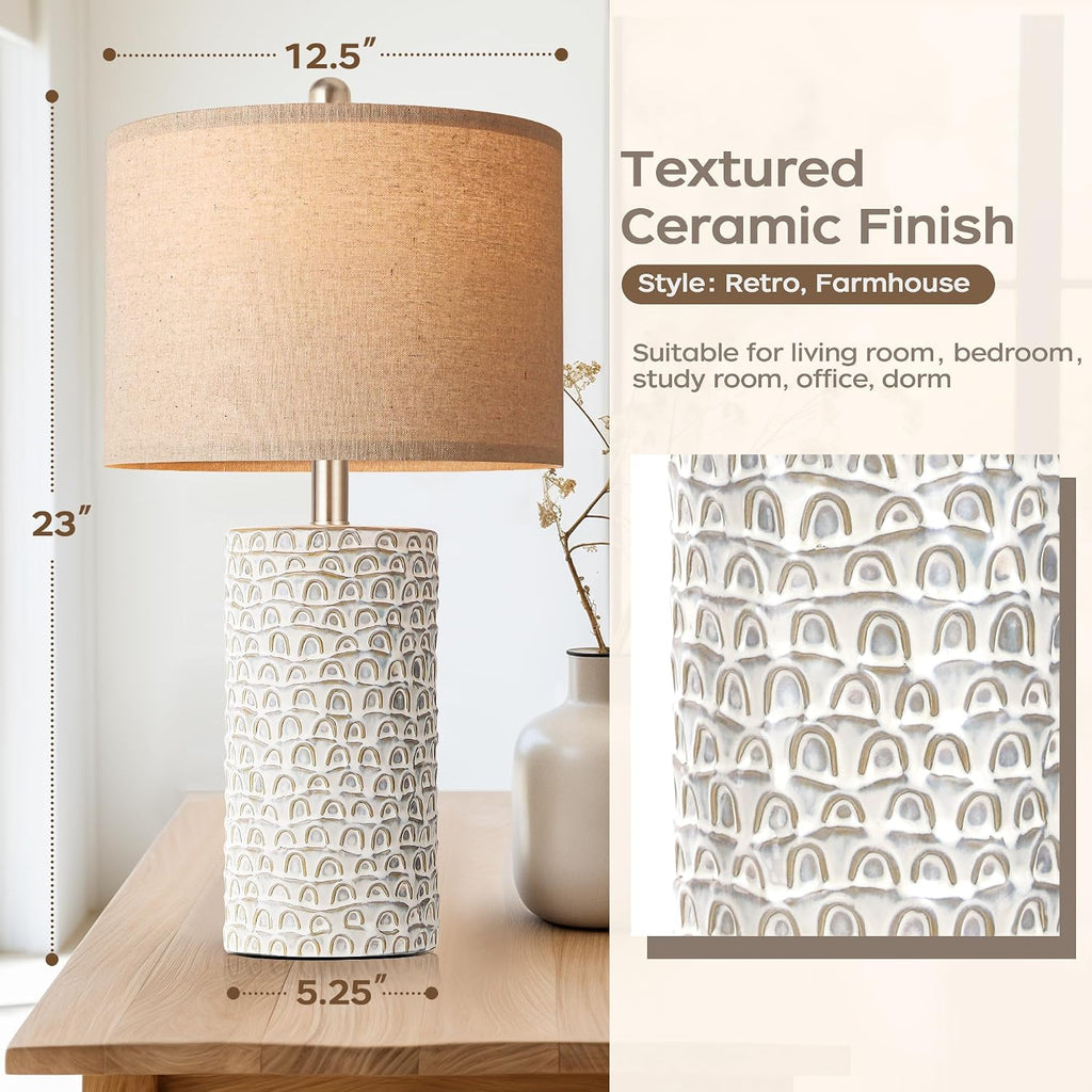 PARTPHONER 23" Modern Ceramic Table Lamp Set of 2, Table Lamps for Living Room, Rustic Farmhouse Bedside Lamps Nightstand lamp for…