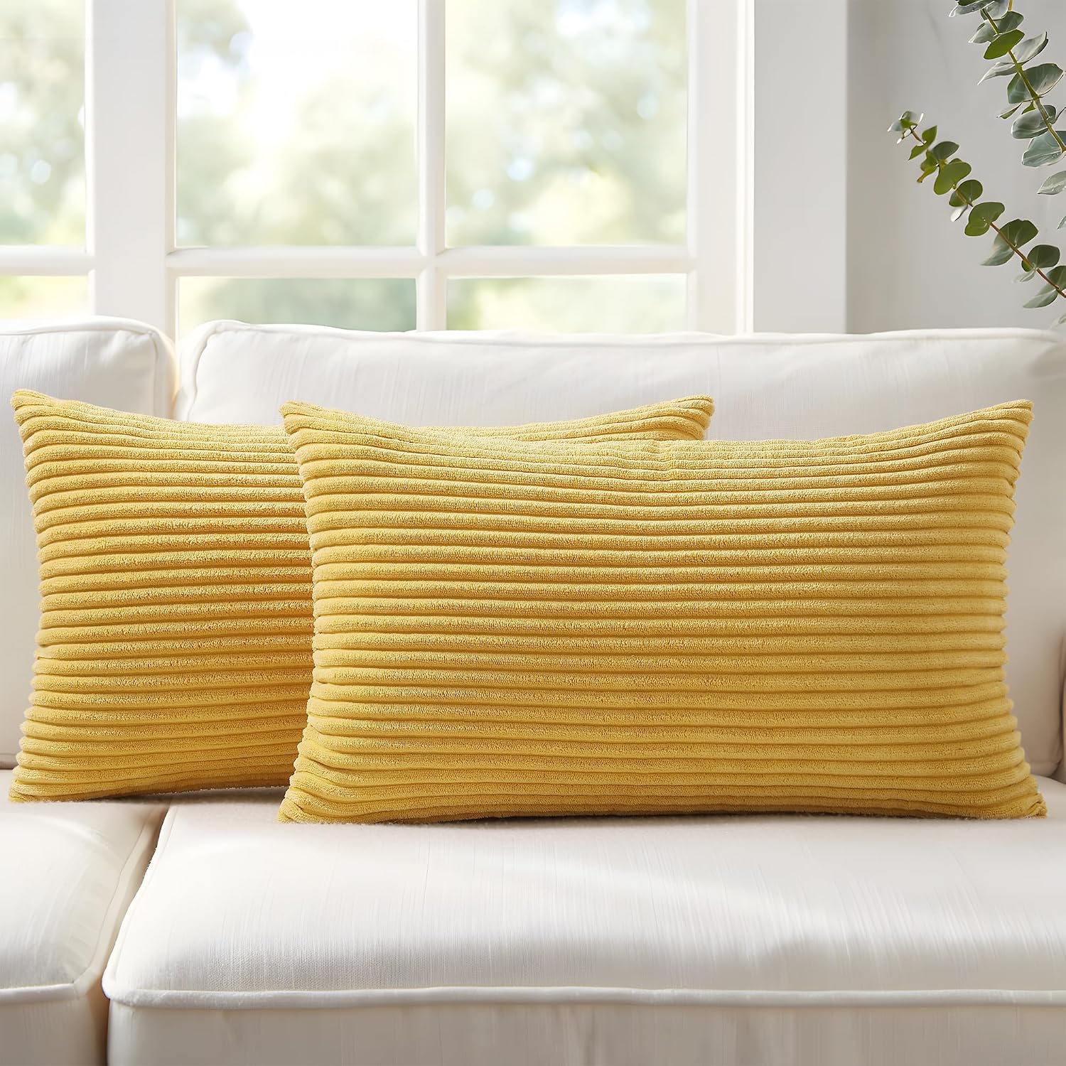 Mecatny Corduroy Summer Decorative Throw Pillow Covers 12x20 Set of 2 for Sofa Living Room, Soft Neutral Boho Couch Pillow Covers for…