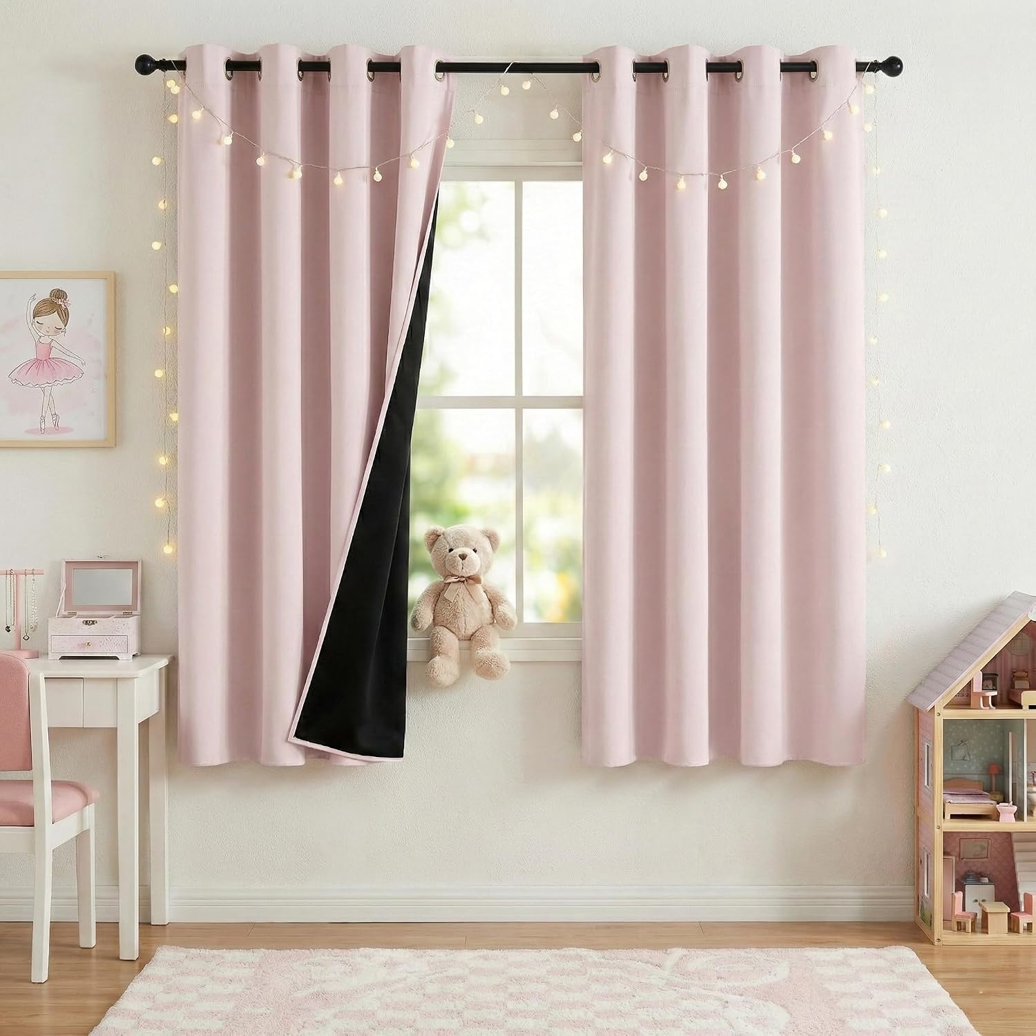 NICETOWN Pink Blackout Curtains for Nursery, 100% Blackout Thermal Insulated Window Drapes Room Darkening Curtains for Girls Baby Bedroom…