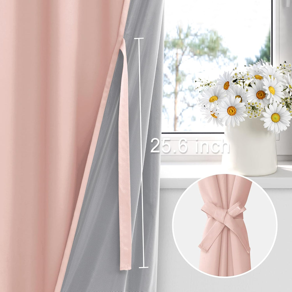 Xwzo 100% Blackout Curtains 2 Panels with Tiebacks- Heat and Full Light Blocking Window Treatment with Black Liner for Girl's Room/Nursery,…
