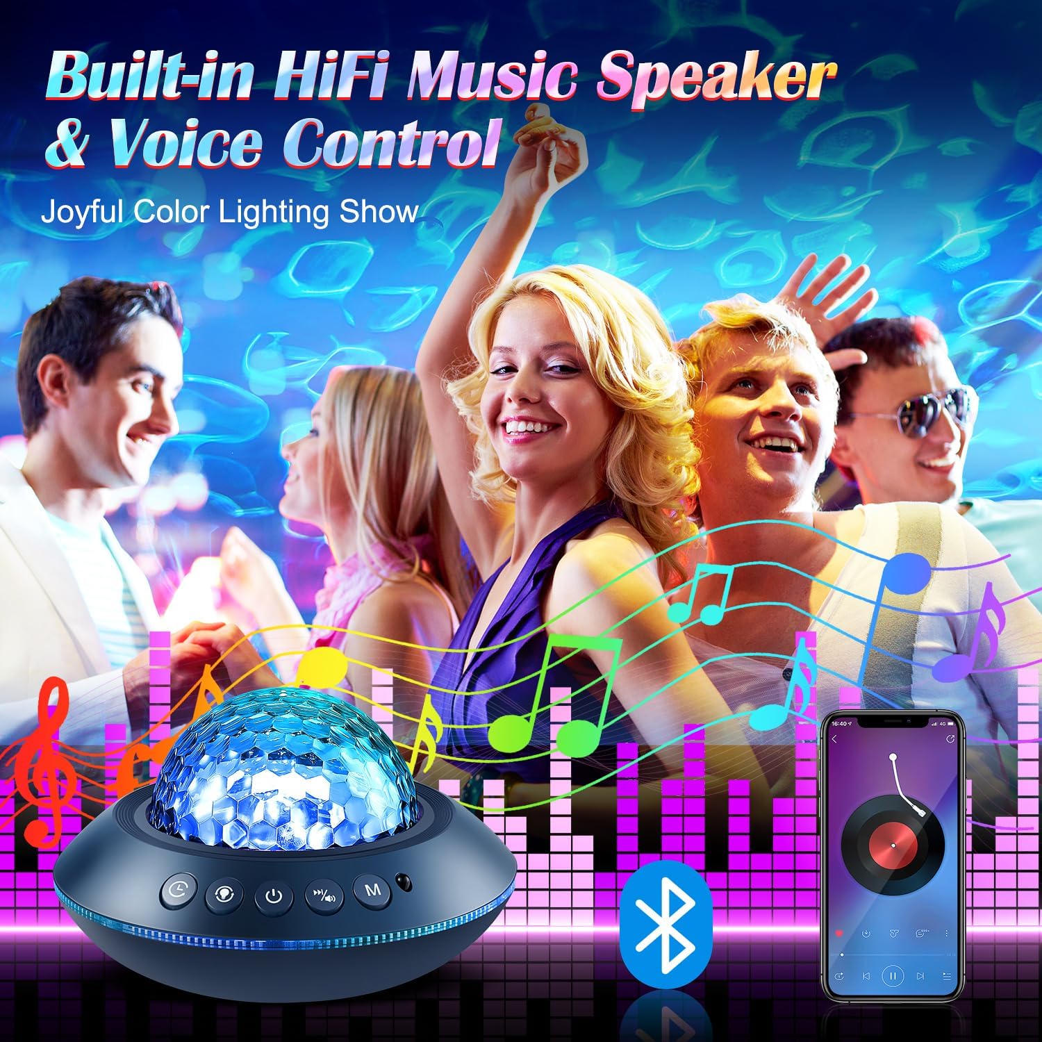 Galaxy Projector for Bedroom, White Noises & Bluetooth Night Light Projector,360° Full Coverage Ceiling Projector Galaxy Light…