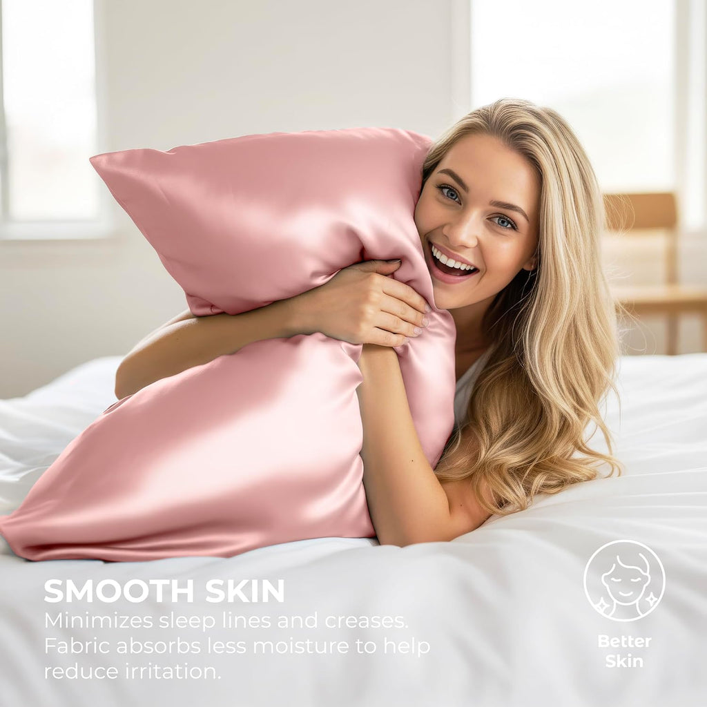 PureBedding Pure Bedding Satin Pillowcase 2 Pack - Queen Size (20"x30", Pink) - Silky Pillow Cases for Hair and Skin - Satin Pillow Covers…