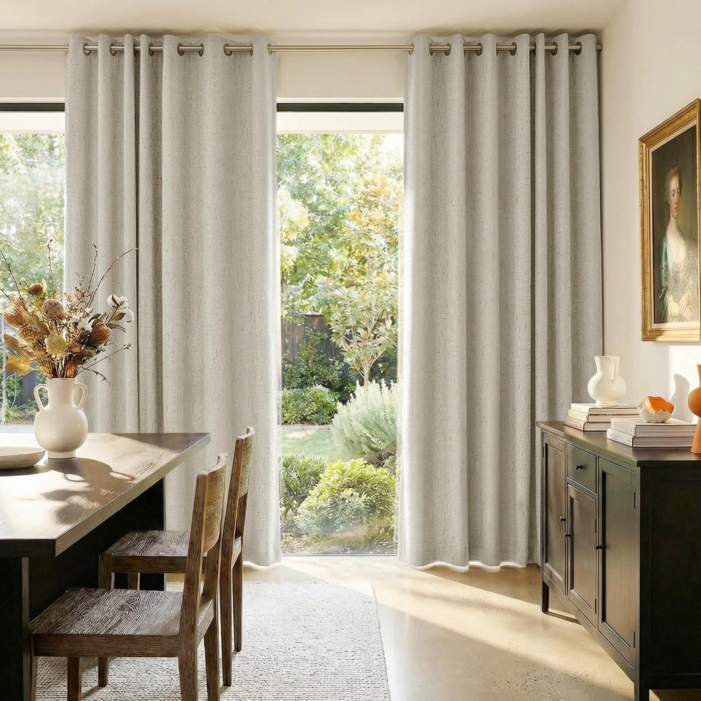 Nicetown 100% Blackout Linen Sliding Door Curtains with White Liner Composite, Grommet Extra Wide Window Treatments Room Divider Drapes for…