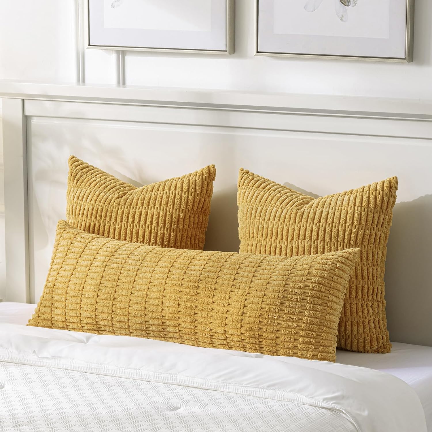 Fancy Homi Decorative Throw Pillow Covers for Bed Couch Bedroom Bench, Soft Corduroy Solid Pillow Case, Rustic Farmhouse Boho Room…