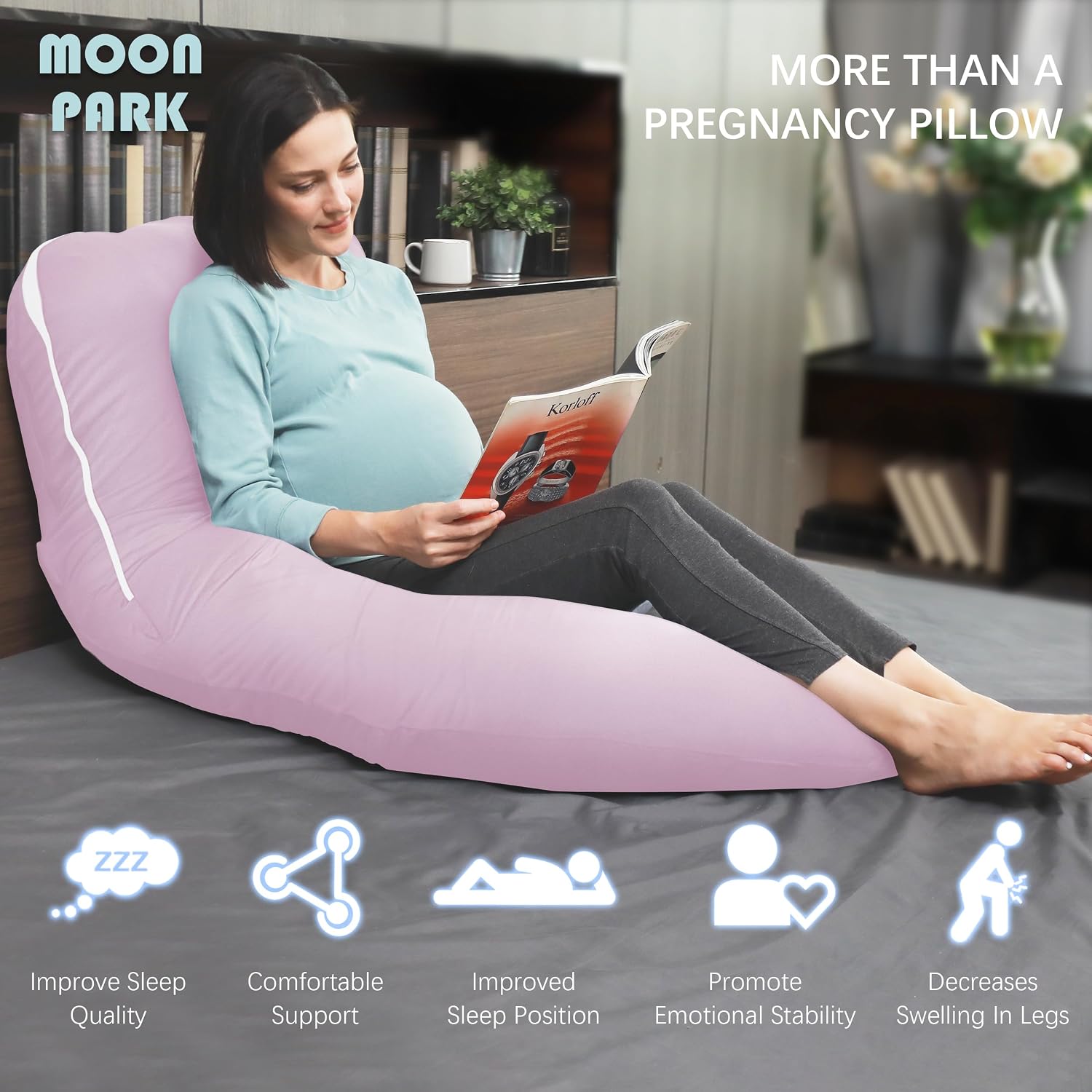 Moonpark MOON PARK Pregnancy Pillows for Sleeping - U Shaped Full Body Maternity Pillow with Removable Cover - Support for Back, Legs, Bell…