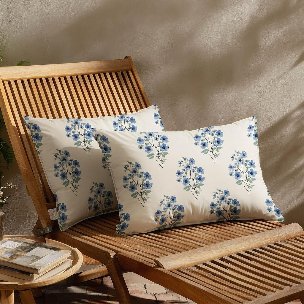 HOMETITUTE Blue Floral Pillow Covers Decorative Pack of 2 Satin 12x20 Inch Vintage Botanical Flower Art Lumbar Throw Pillow Cases for…