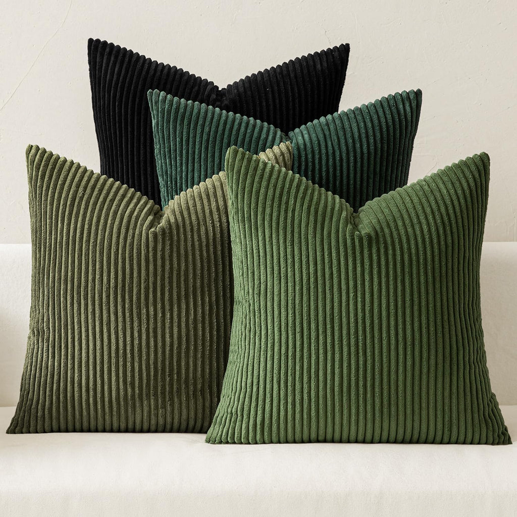 Miulee Boho Farmhouse Throw Pillow Covers 18x18 Inch Set of 4 Mordern Neutral Green Cushion Covers Soft Corduroy Nordic Home Decor for Spri…