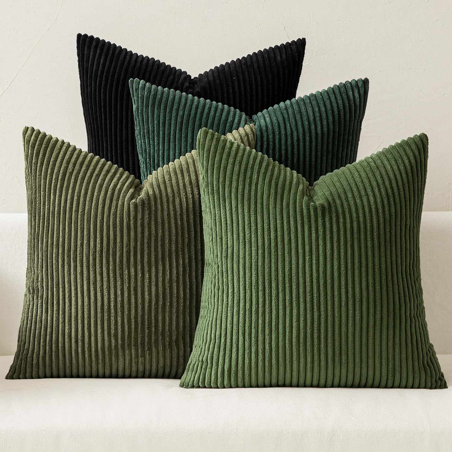 Miulee Boho Farmhouse Throw Pillow Covers 18x18 Inch Set of 4 Mordern Neutral Green Cushion Covers Soft Corduroy Nordic Home Decor for Spri…