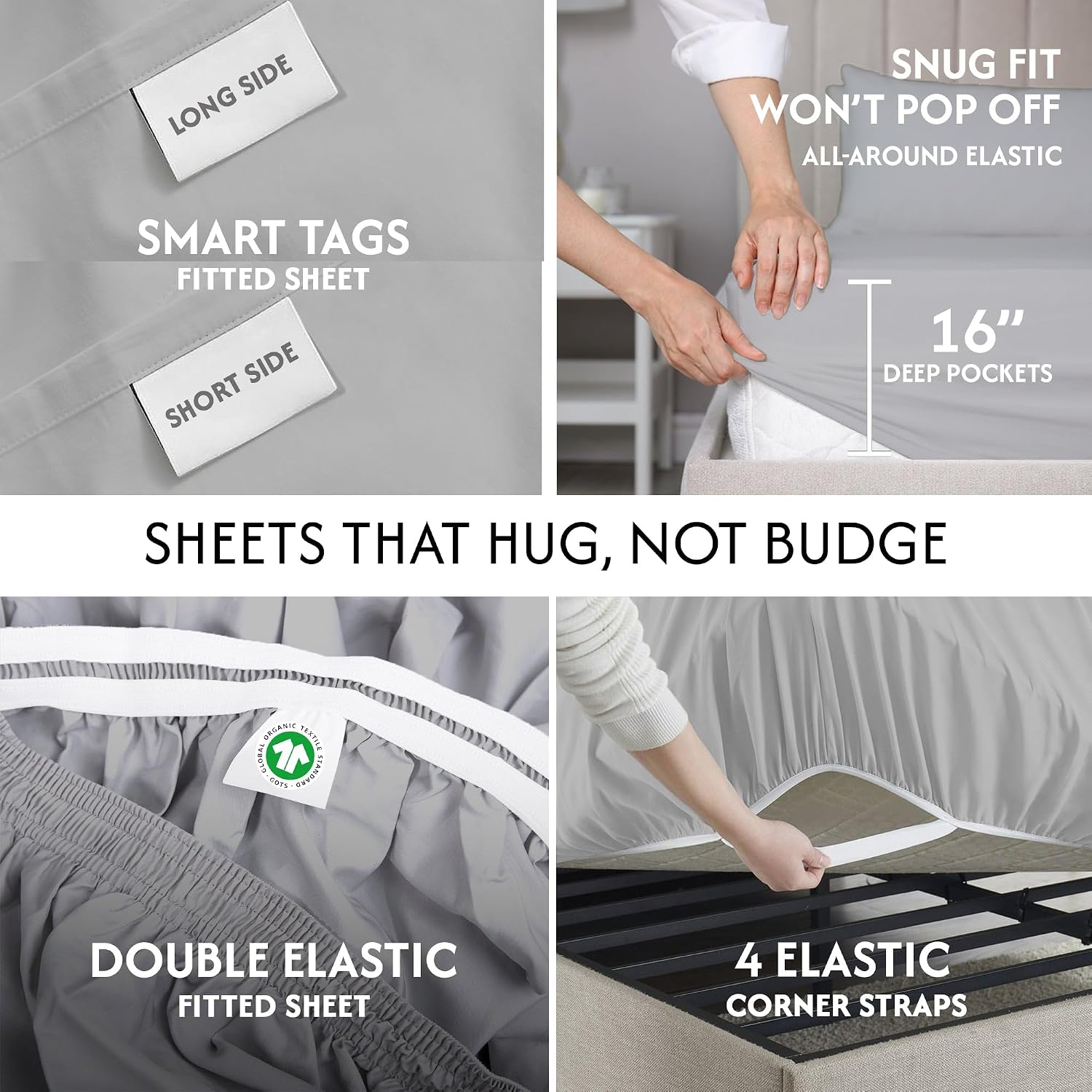 100% GOTS Certified Organic Cotton Sheets Full Size - Luxurious 415 Thread Count, Oeko-Tex Certified, Silky Sateen Weave with Hemstitch…