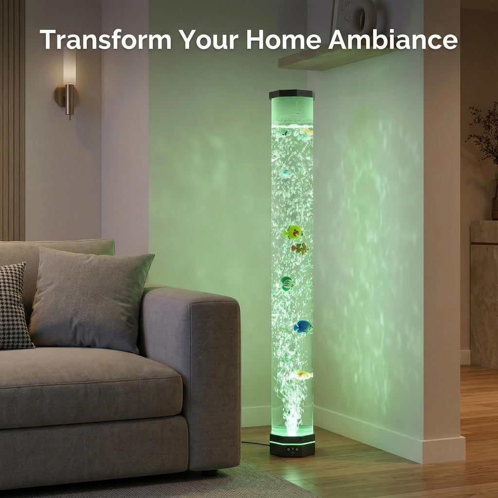 ZorpOrigin Sensory Bubble Fish Lamp 3.6FT, 9 Floating Fish, 16 Color LED & 3-Speed Bubbles, Extra Wide 120mm Tube with Remote Contro…