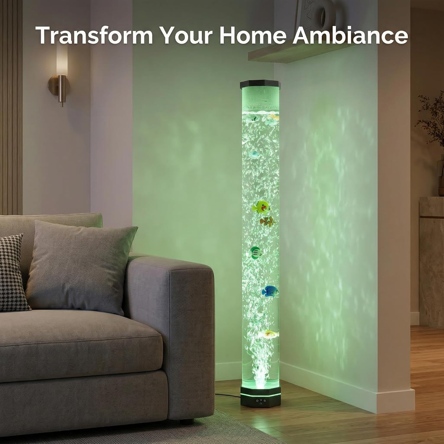 ZorpOrigin Sensory Bubble Fish Lamp 3.6FT, 9 Floating Fish, 16 Color LED & 3-Speed Bubbles, Extra Wide 120mm Tube with Remote Contro…