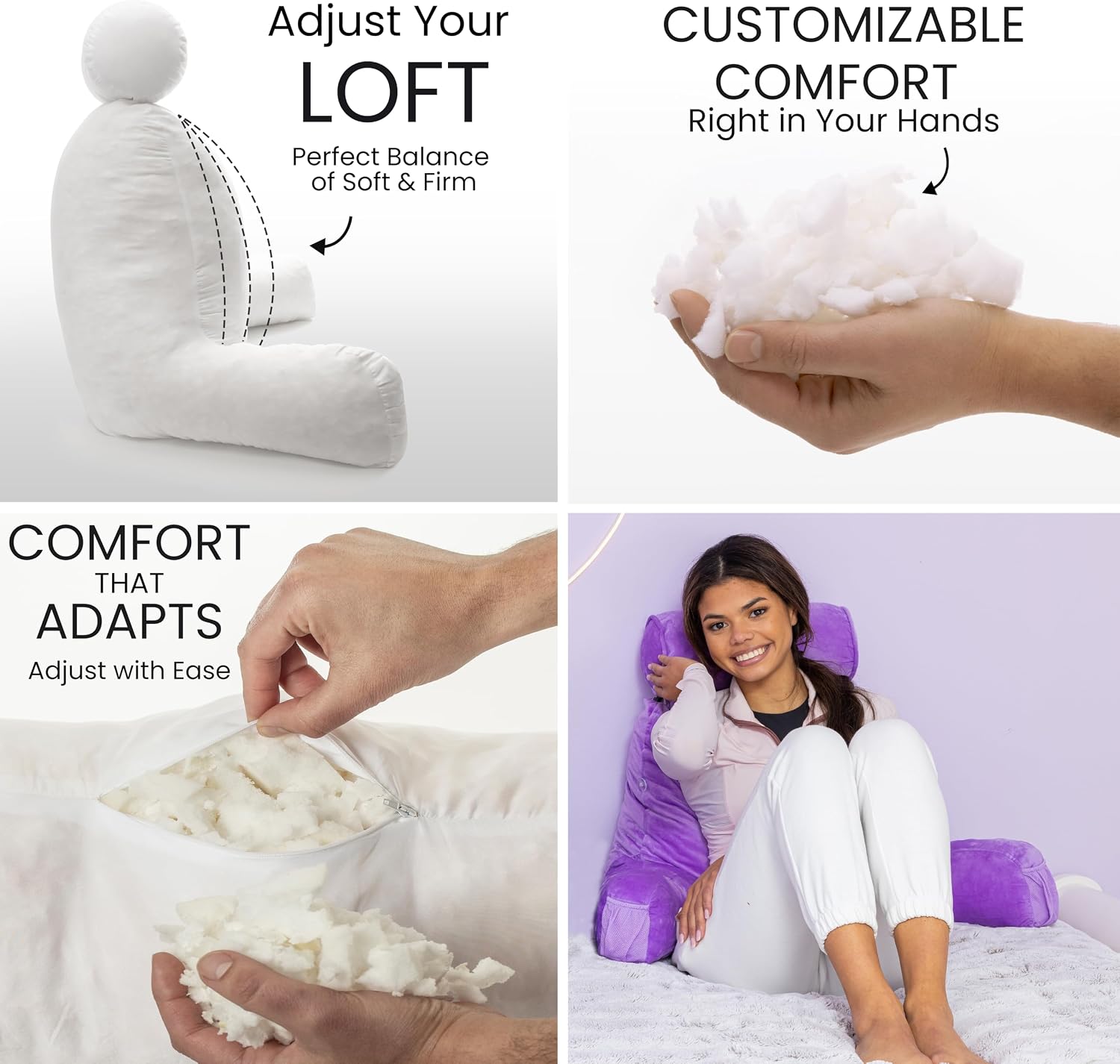 HusbandPillow Husband Pillow Medium Reading Pillow with Arms - 23" Backrest for Sitting Up in Bed - Firm Support Bed Rest Pillow for Adults…