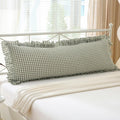 Kmasaniji Sage Green White Plaid Gingham Body Pillow Cover with Ruffles, 100% Washed Cotton Rustic French Country Vintage Pillow Shams for…
