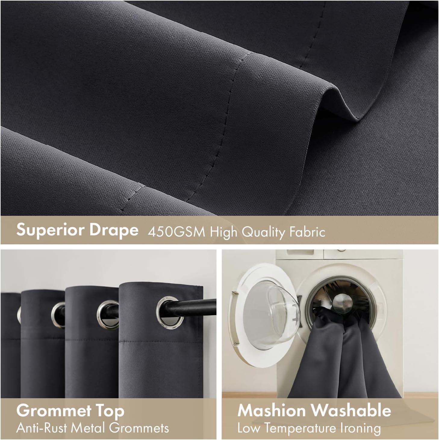 Miulee Grey 100% Blackout Curtains for Bedroom 45 Inch Length, 2 Thick Layers Thermal Insulated Short Window Curtains with Black Liner, Noi…