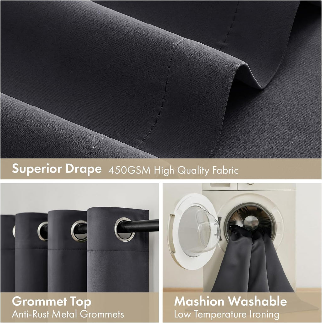Miulee Grey 100% Blackout Curtains for Bedroom 54 Inch Length, 2 Thick Layers Thermal Insulated Short Window Curtains with Black Liner, Noi…