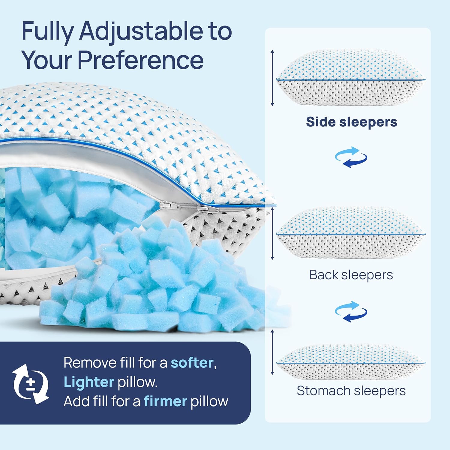 Fulocean Cooling Shredded Memory Foam Travel & Camping Pillow Large, Adjustable College Dorm Pillow for Home-Like Comfort, Compressible Port…