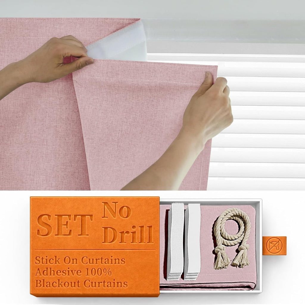 100% Self Adhesive Blackout Curtains- Stick on Curtain Shades Window Blinds Curtains No Rod Needed Easy to Hang Curtain, Use for Bedroom…