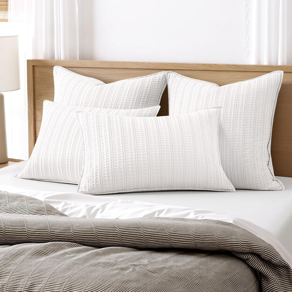 Set of 2 Decorative 100% Cotton Waffle Euro Sham Pillow Covers 26x26, Neutral Throw Pillows Weave European Cushion Cases for Couch Sofa…