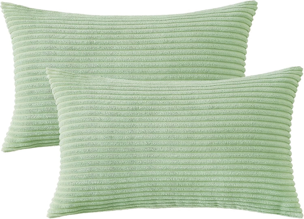 Mecatny Corduroy Summer Decorative Throw Pillow Covers 12x20 Set of 2 for Sofa Living Room, Soft Neutral Boho Couch Pillow Covers for…