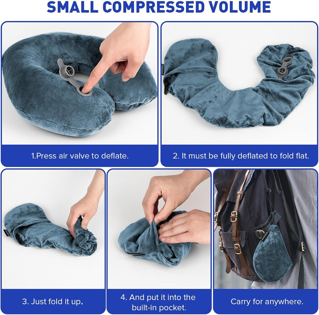 Rewondah Neck Pillows for Travel, Inflatable Travel Pillow, Inflatable Neck Pillow for Traveling Airplane with Soft Velour Washable…