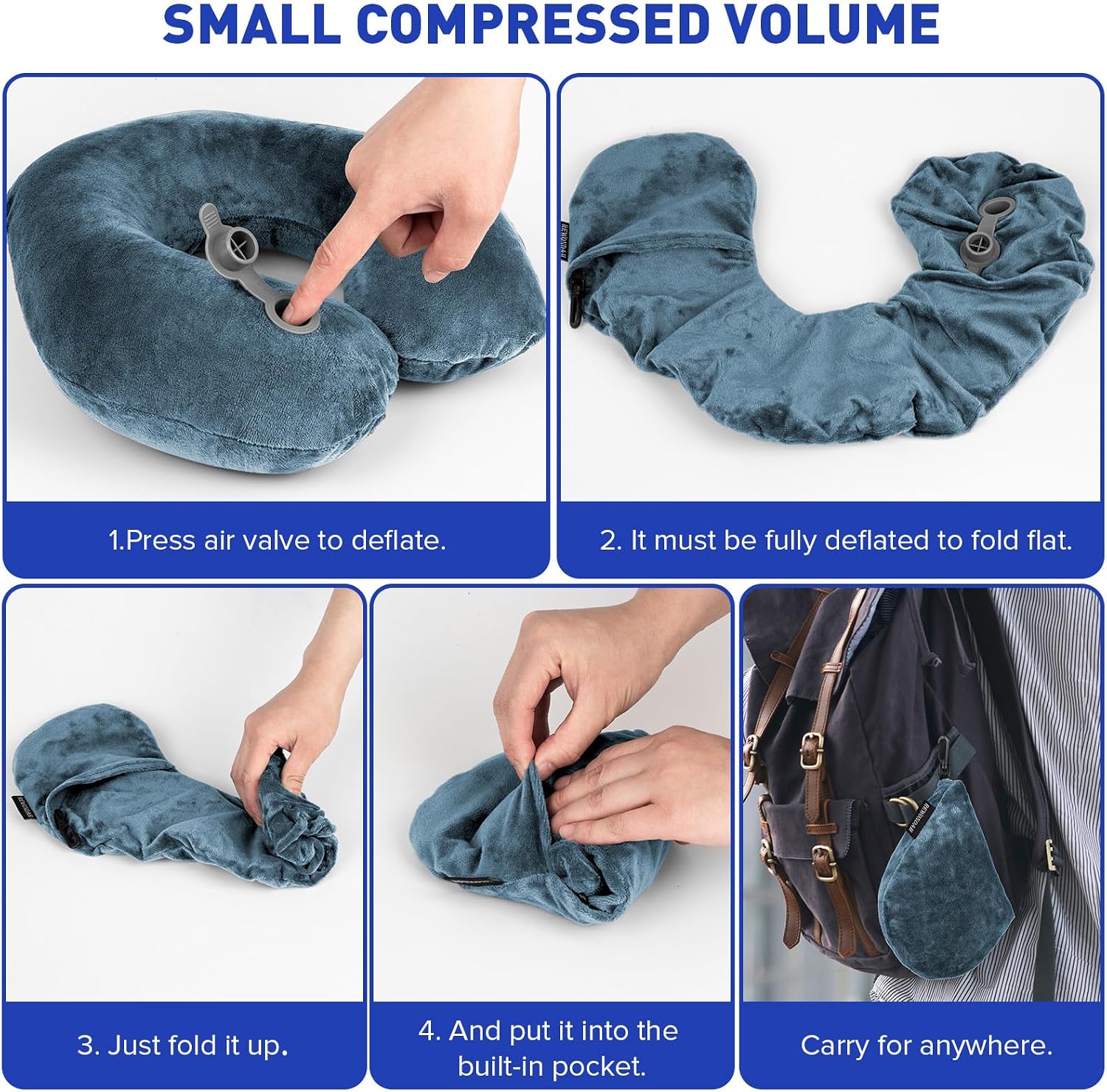 Rewondah Neck Pillows for Travel, Inflatable Travel Pillow, Inflatable Neck Pillow for Traveling Airplane with Soft Velour Washable…