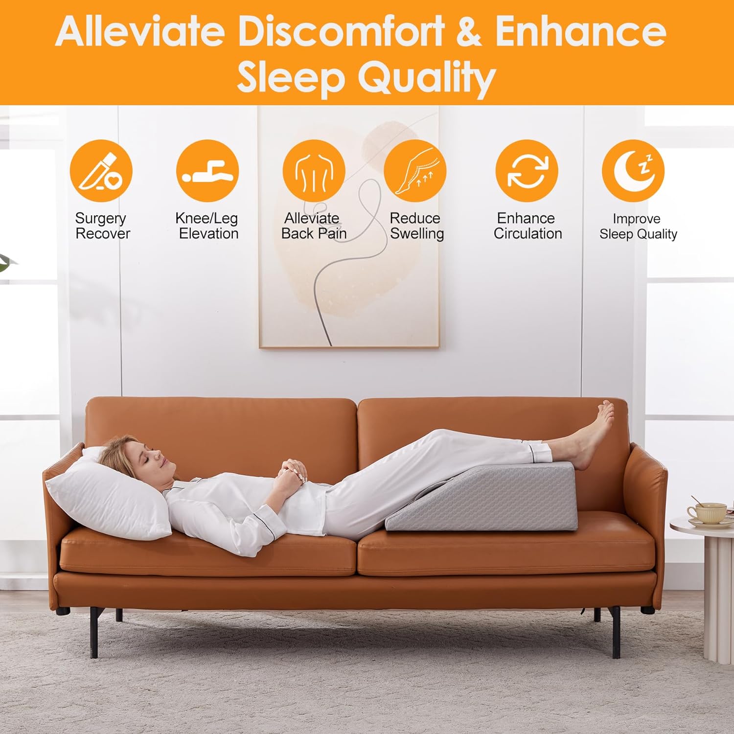 Ruqmuis Leg Elevation Pillow for After Surgery, 8inch Foam Leg Elevating Pillow for Swelling and Blood Circulation, Leg Wedge Pillow for Sl…