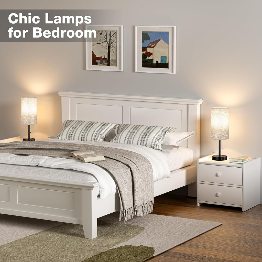 17.4Inches Grey Bedside Lamp for Bedroom Nightstand - Tall Table Lamp with USB A + C Charging Port & AC Outlet, 3 Color Temperatures Pull…