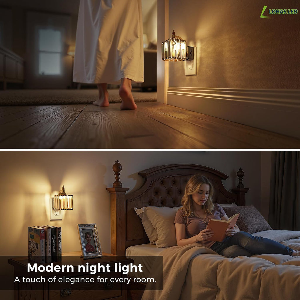 L LOHAS LED Night Light, Night Lights Plug into Wall, 3000K Soft White LED, Crystal Night Lights with Dusk to Dawn Sensor, 0-100lm…