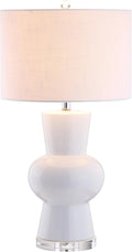 JONATHAN Y 28.5" White Ceramic Table Lamp for Living Room Bedroom Nightstand, Modern Hourglass LED Bedside Lamp with Crystal Base and…