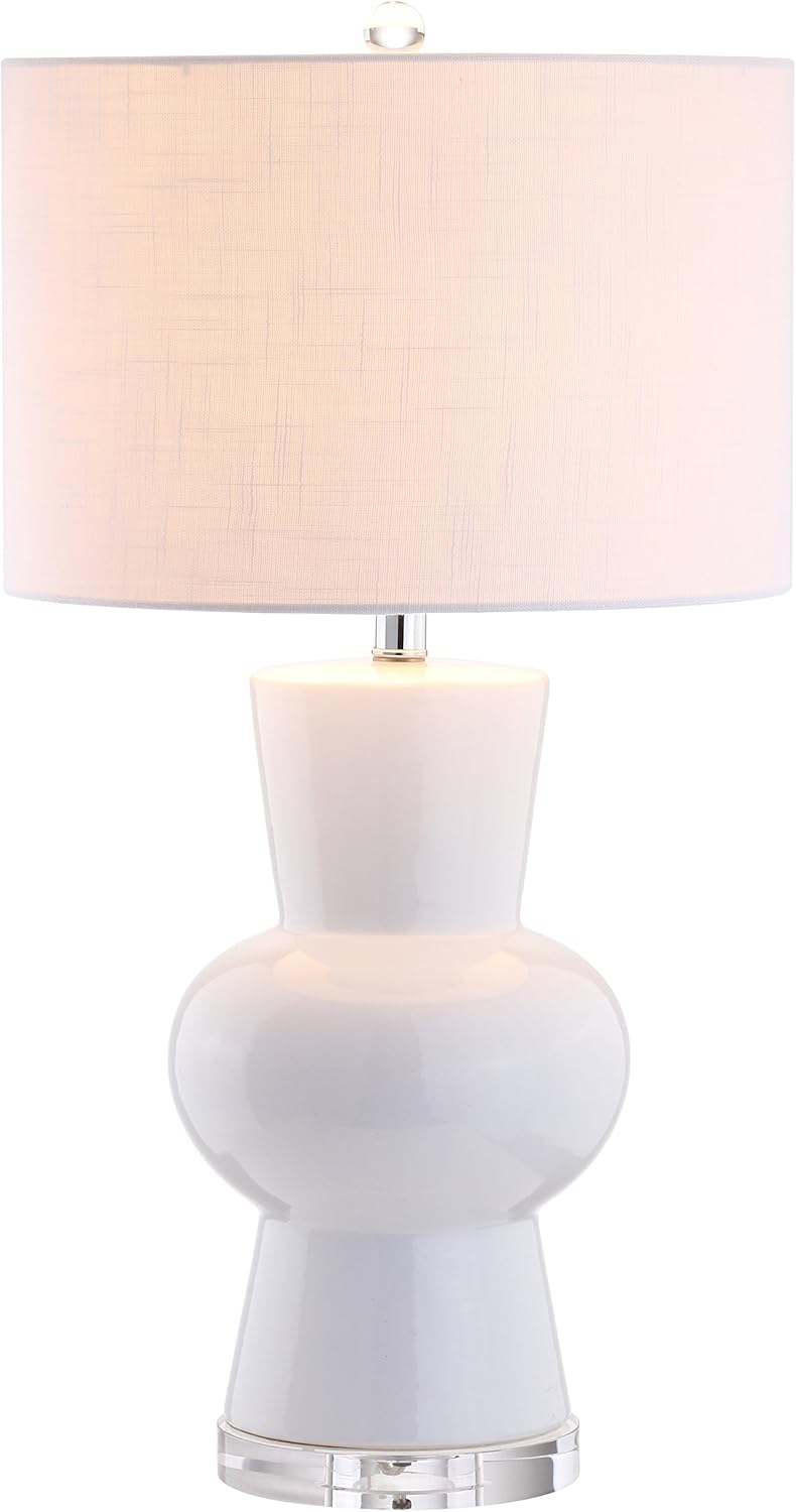 JONATHAN Y 28.5" White Ceramic Table Lamp for Living Room Bedroom Nightstand, Modern Hourglass LED Bedside Lamp with Crystal Base and…