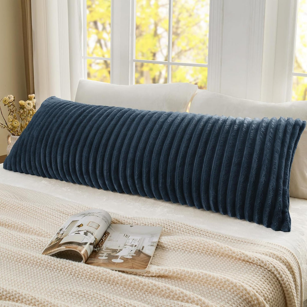 Bedelite Fluffy Faux Fur Body Pillow Cover with Zipper, Luxury Plush 3D Striped Pillow Cover 20x54 Inches, Super Soft and Cozy Long Body Pi…